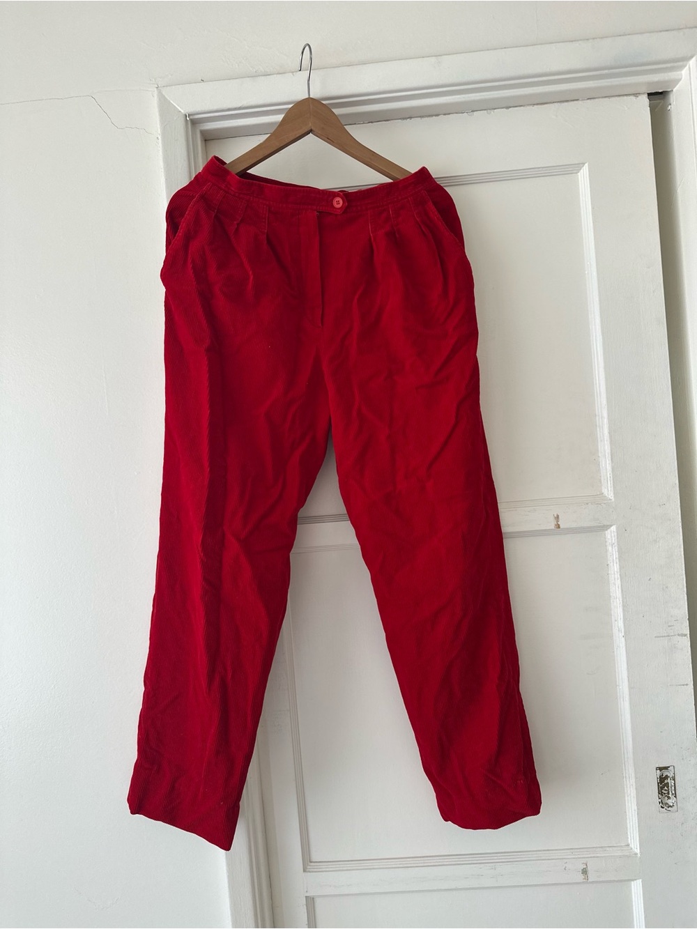 Women's Red Corduroy High-Waist Trousers